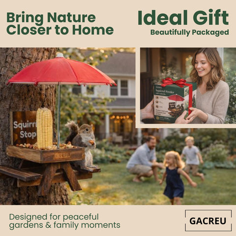 GACREU Squirrel Feeder keepsake gift packaging makes a thoughtful wildlife gift.