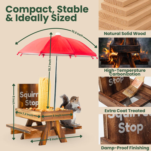 GACREU Squirrel Feeder's removable umbrella provides shade during sunny garden foraging.