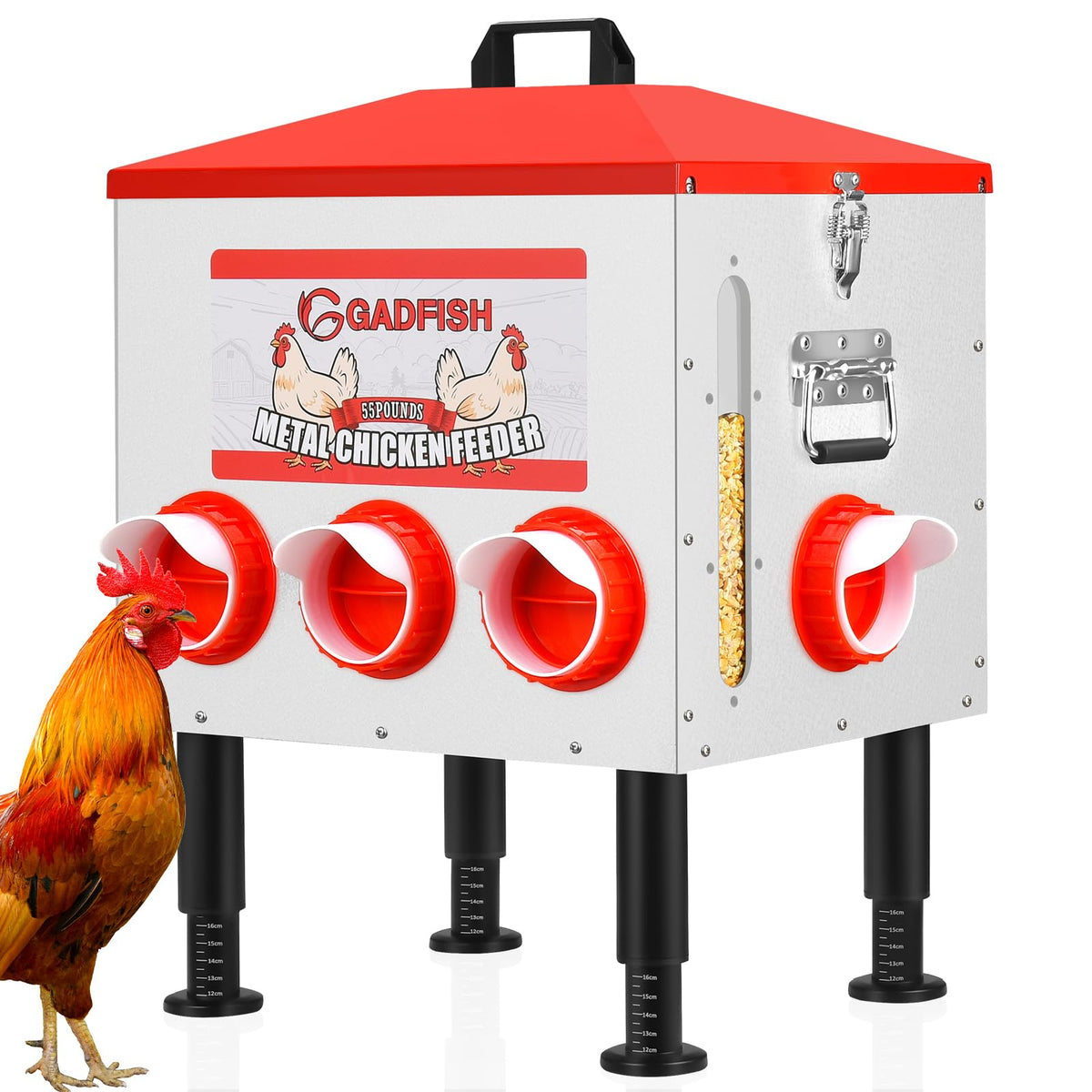 GADFISH 55 lb feeder with 8 ports reduces waste while feeding multiple birds.