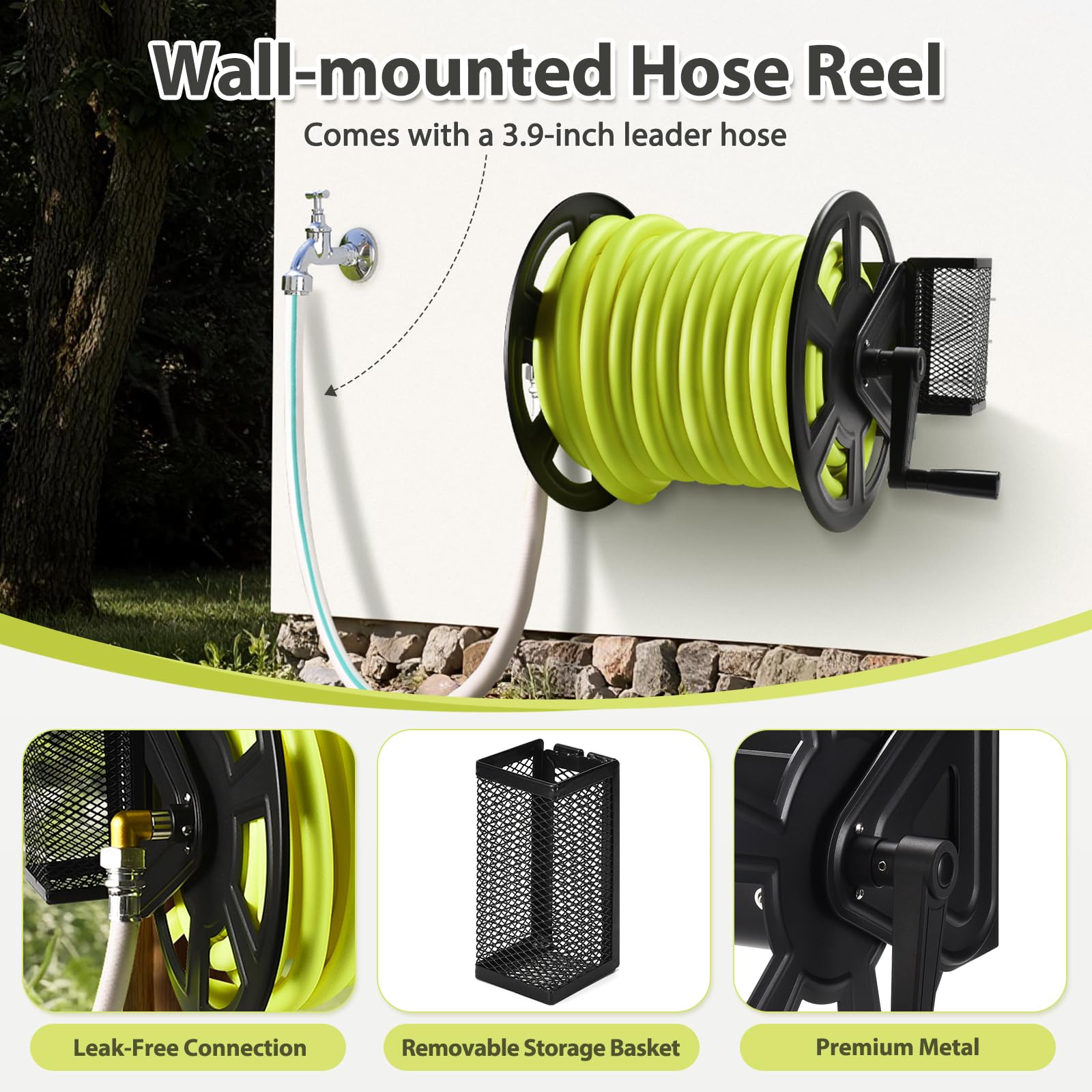 GADFISH durable metal hose reel built for outdoor weather and long-lasting use.