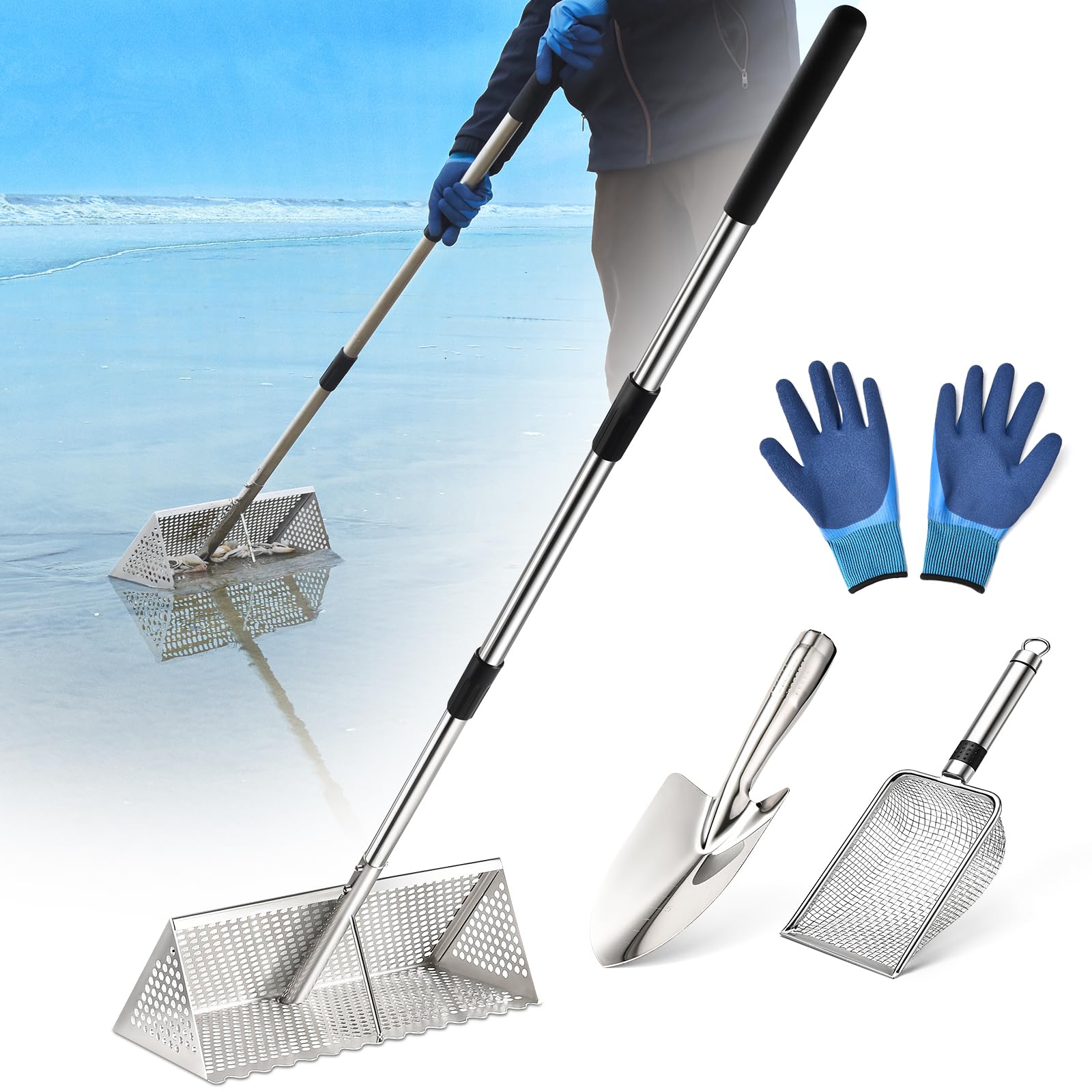 GADFISH Sand Flea Rake with 46-inch pole for efficient beach collection