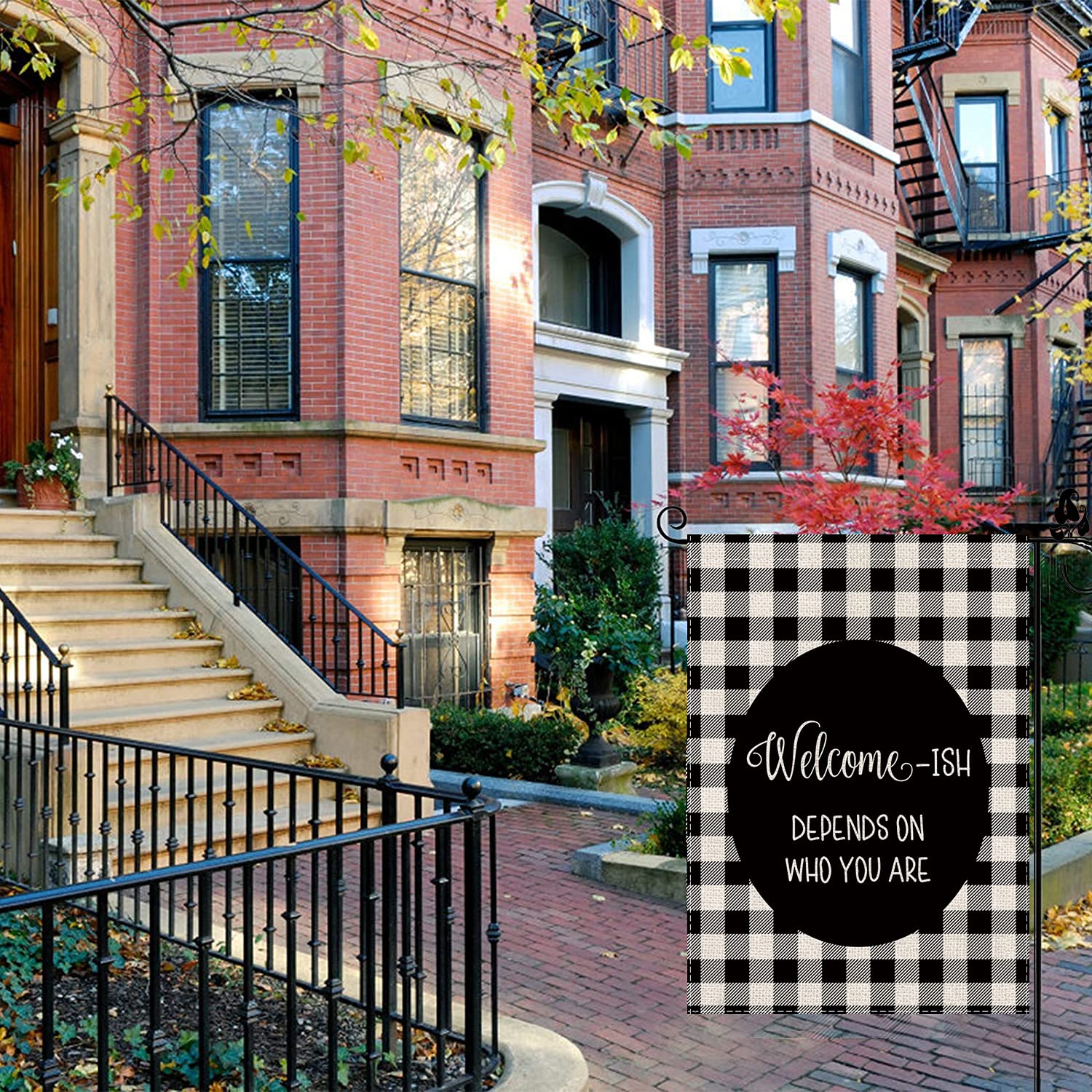 GAGEC farmhouse front door flag enhances porch welcoming appeal.