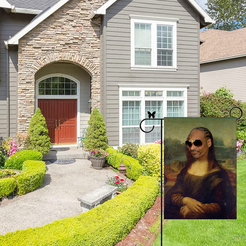 GAGEC Mona Lisa garden flag for indoor and outdoor use with durable fabric.