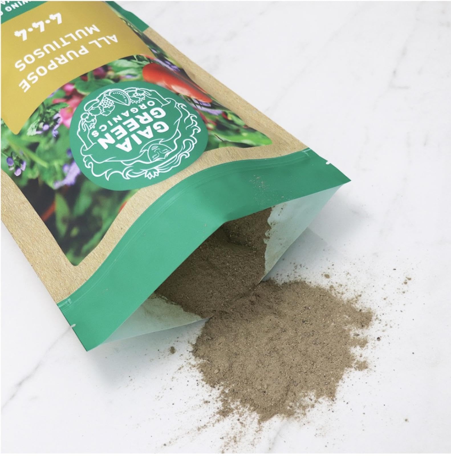 Gaia Green 4-4-4 granular fertilizer pellets perfect for even soil feeding.