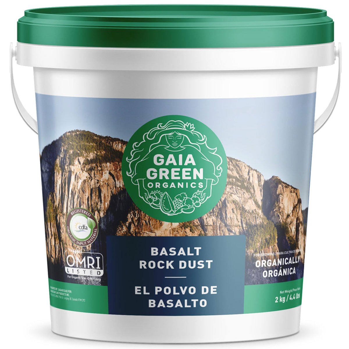 Gaia Green Basalt Rock Dust packaging, ideal soil amendment for farms and gardens.