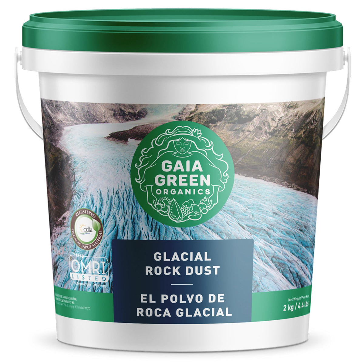Gaia Green Glacial Rock Dust bag with 2 kg for mineral replenishment in soil.