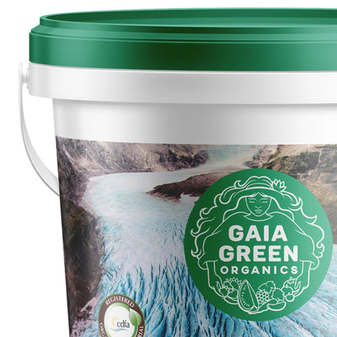 Ga Gaia Green Glacial Rock Dust granules close-up showing mineral-rich texture.