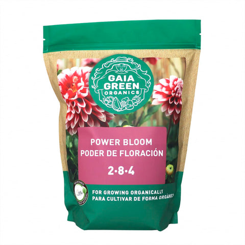 Gaia Green Power Bloom granules in a 2 kg pouch boost soil nutrients for flowering crops