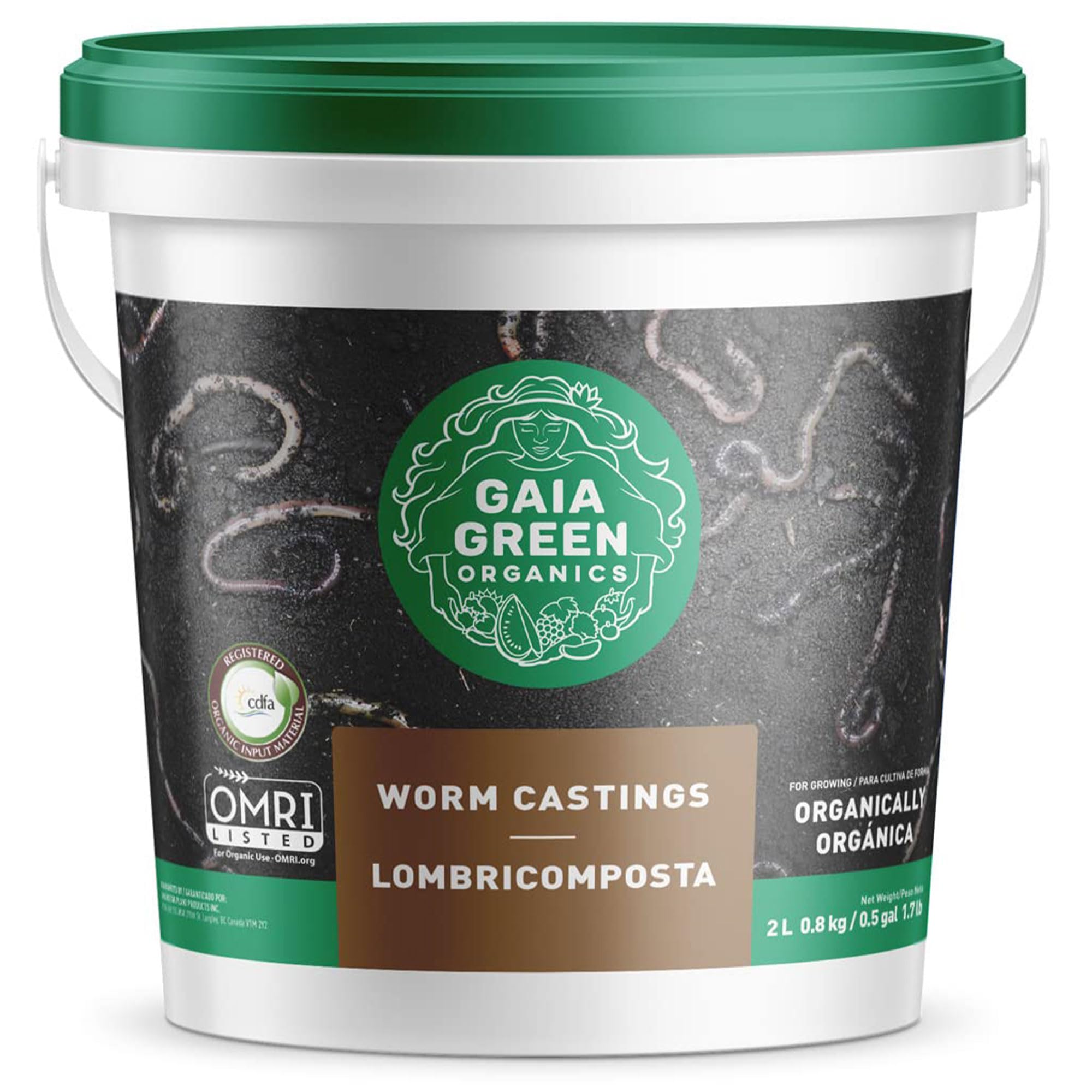 GAIA GREEN worm castings 2L packaging for premium soil enhancement.