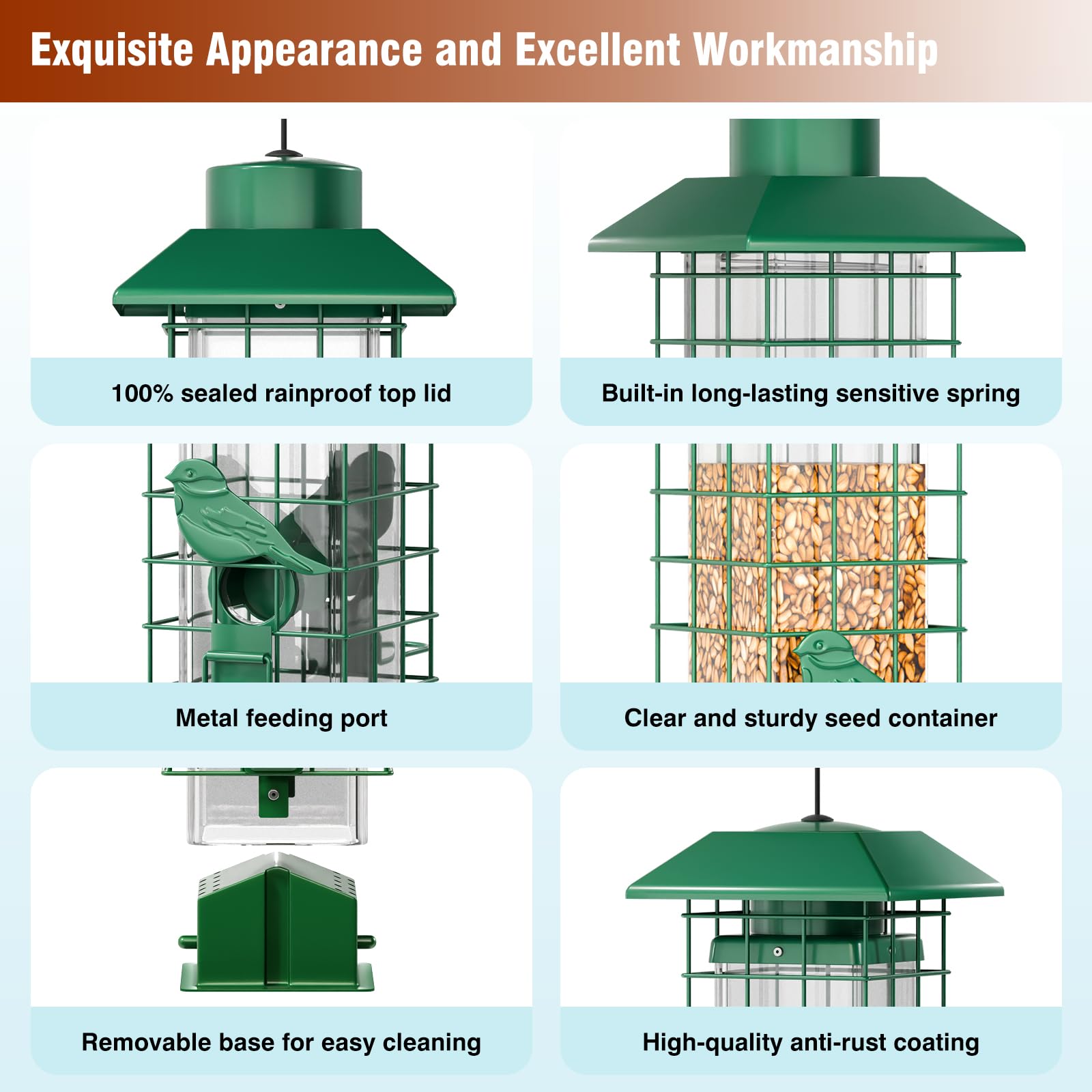 GAINSEN all-weather metal feeder resists rust and cracking for year-round outdoor use
