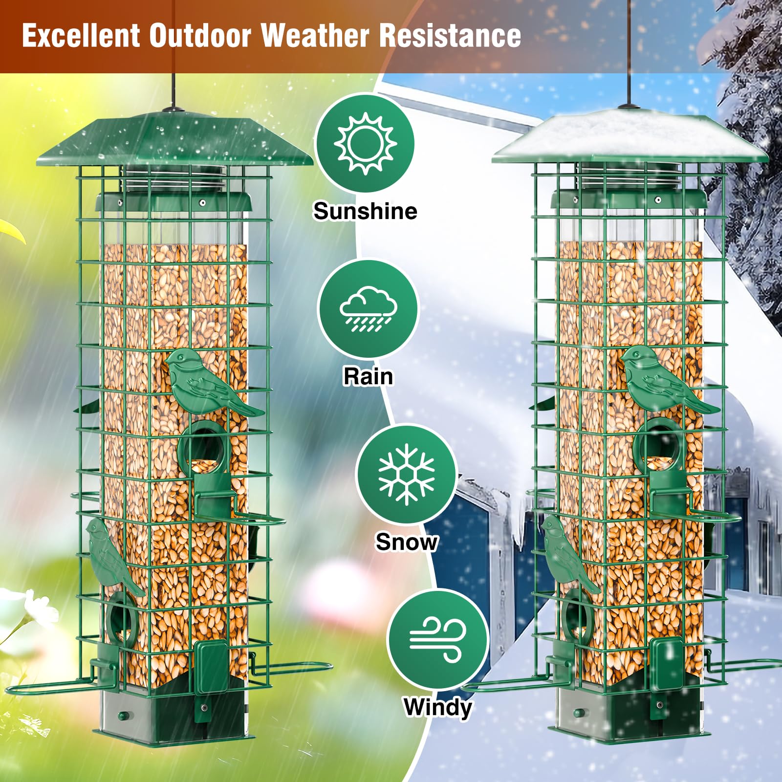 GAINSEN 3lb capacity feeder holds ample seed for longer birdwatching sessions
