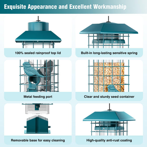 GAINSEN weatherproof metal construction keeps seeds dry outdoors year-round.