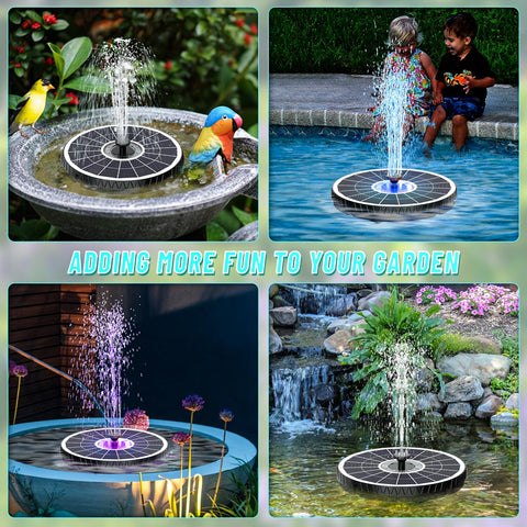 GAIZERL bird bath fountain in a garden pond attracting hummingbirds.