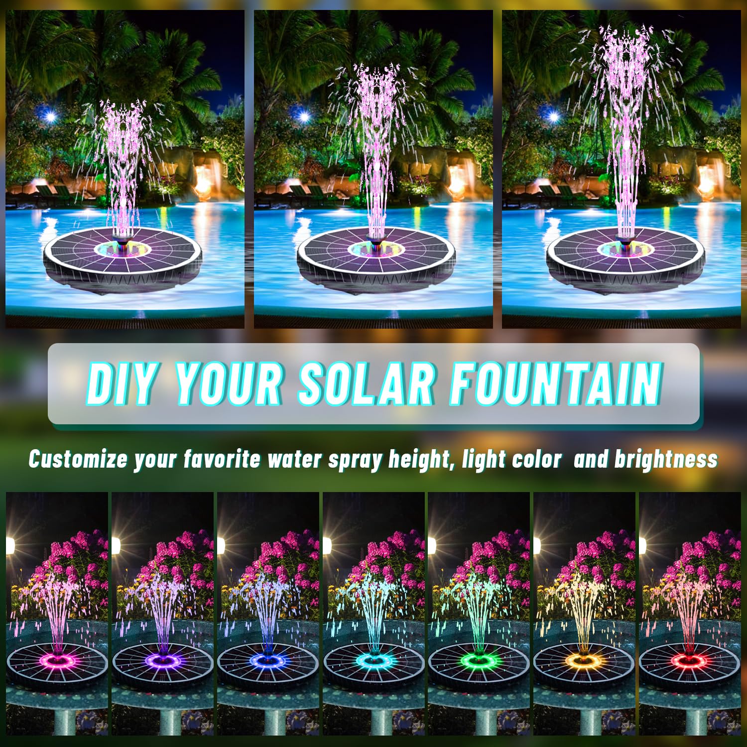 GAIZERL LED lights create dusk ambience around the fountain.