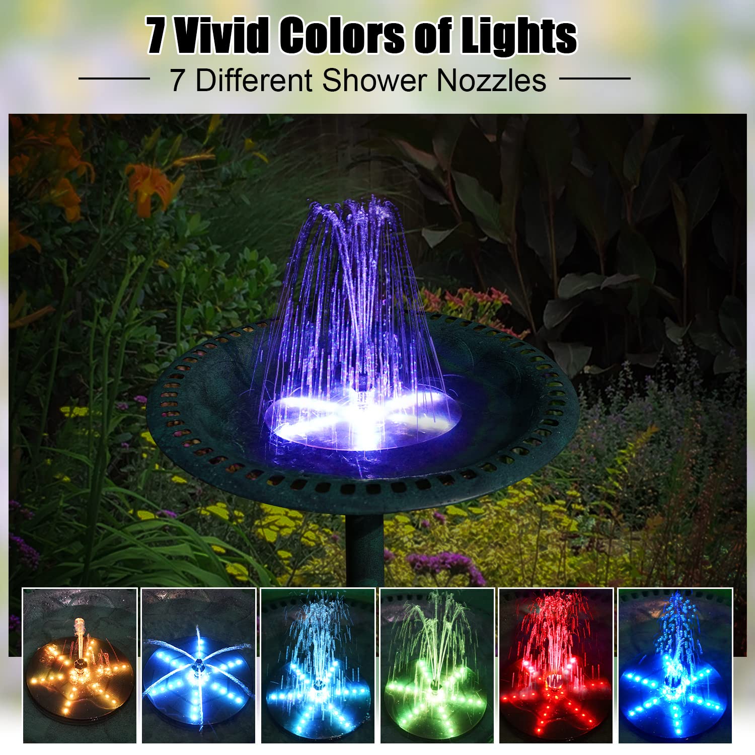 GAIZERL fountain with seven nozzles offers varied spray patterns for garden ambiance