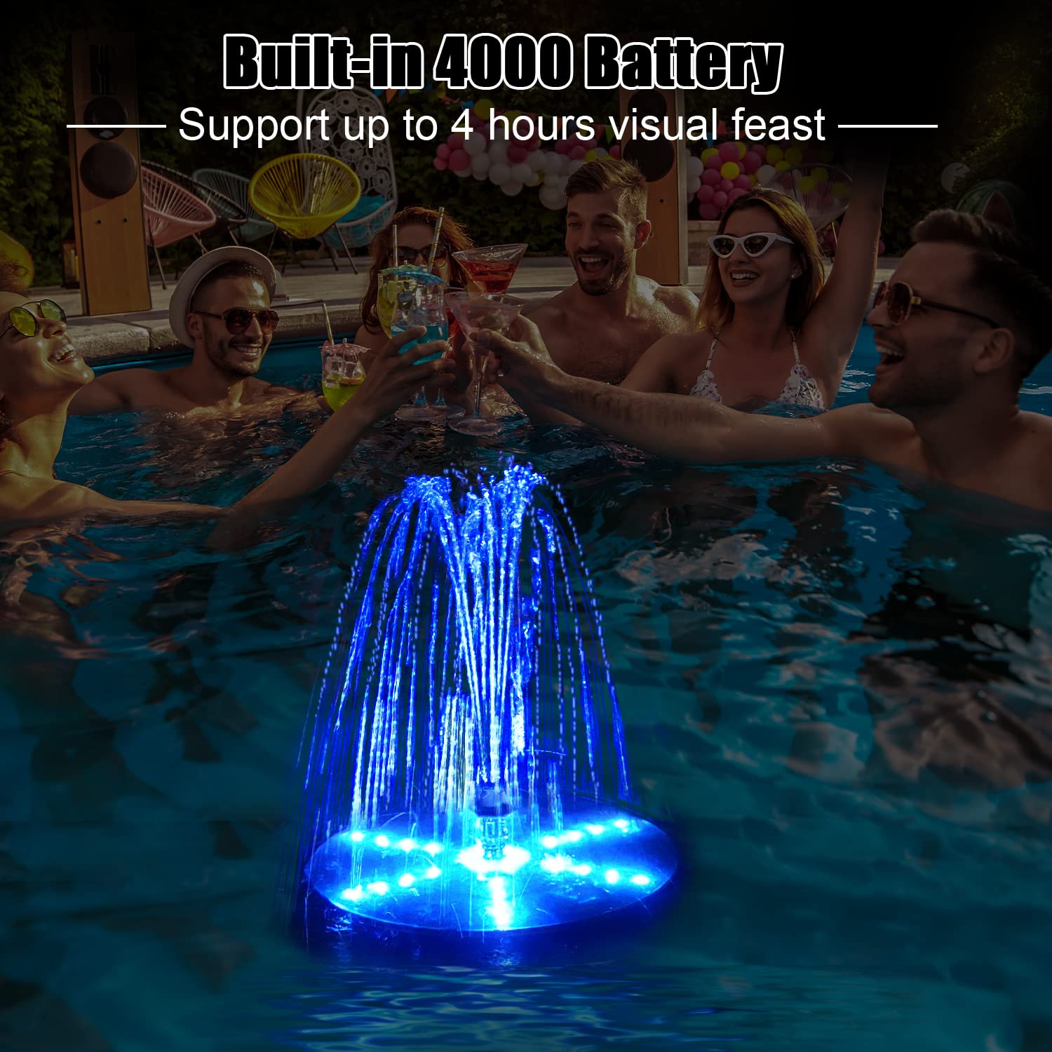 GAIZERL fountain in outdoor setting demonstrates easy maintenance and mood-enhancing lighting