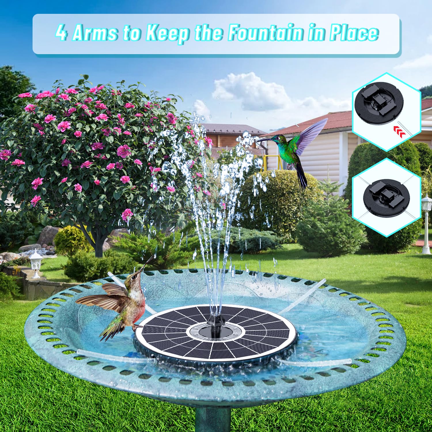 GAIZERL solar pump operating under direct sun, no wiring required.
