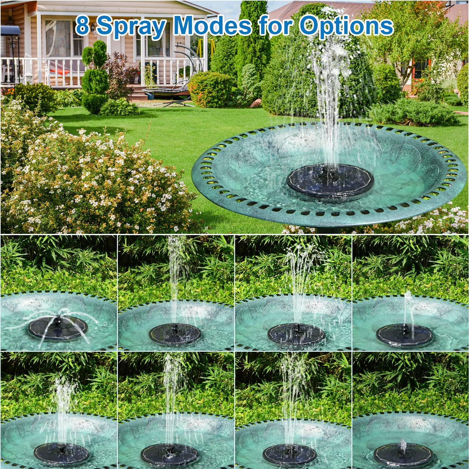 GAIZERL 2000mAh battery backup keeps fountain running on cloudy days.