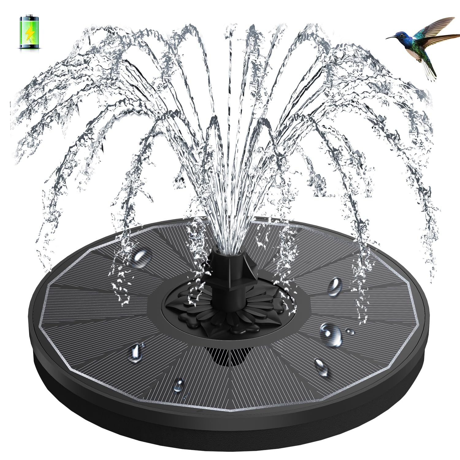 GAIZERL 3-5W solar fountain with glass panel demonstrates energy-efficient sun-powered operation.