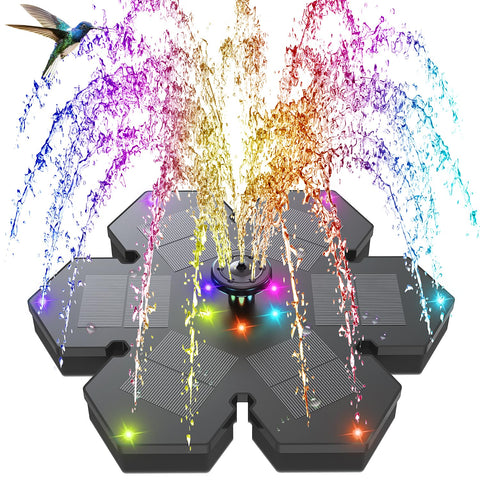 GAIZERL snowflake-style fountain with LED lights creates magical nighttime ambiance.