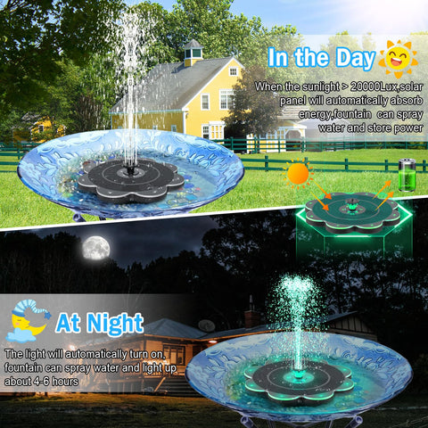 GAIZERL fountain with two-row LED lights creates bright color at night.