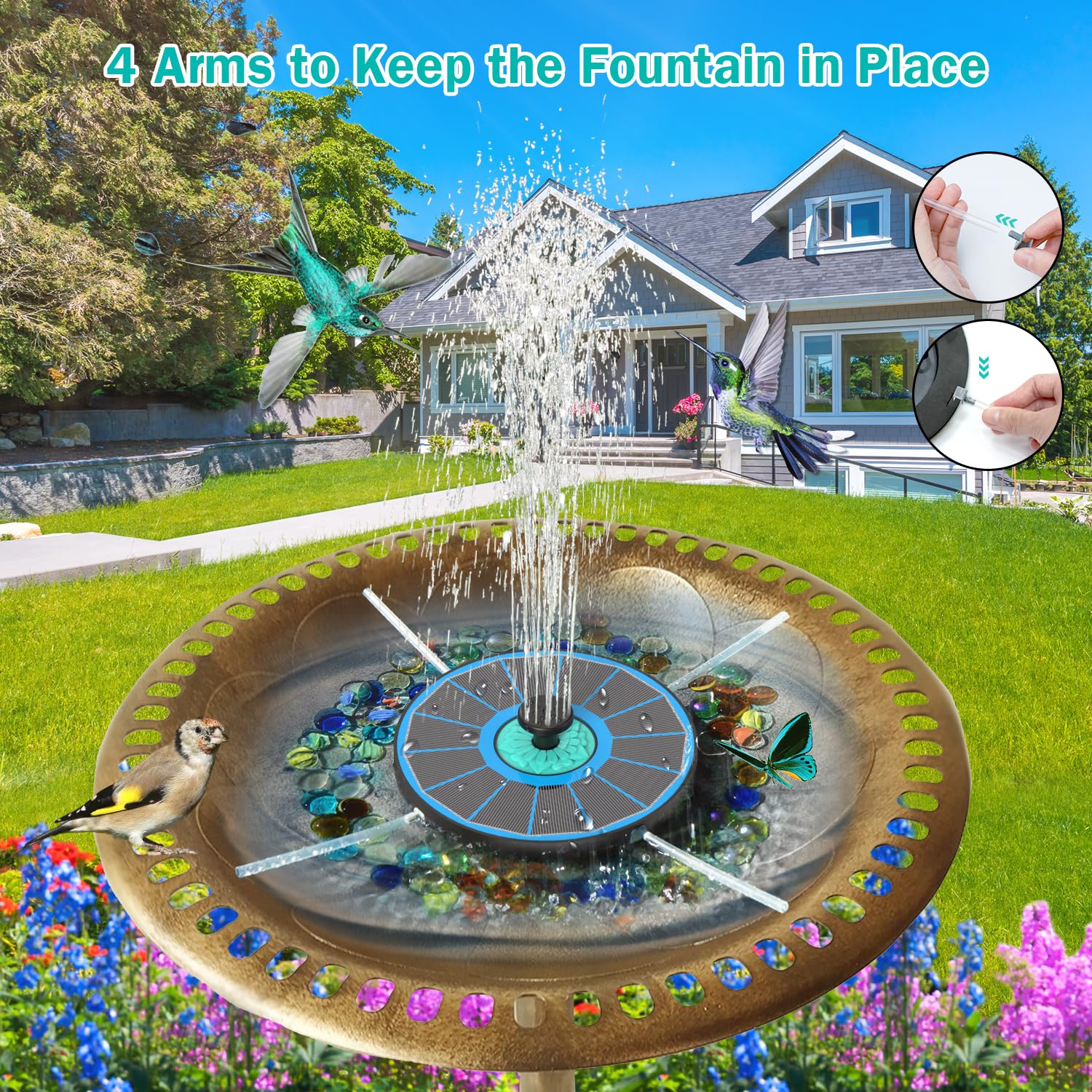 GAIZERL fountain offers eight spray modes for varied garden ambiance.