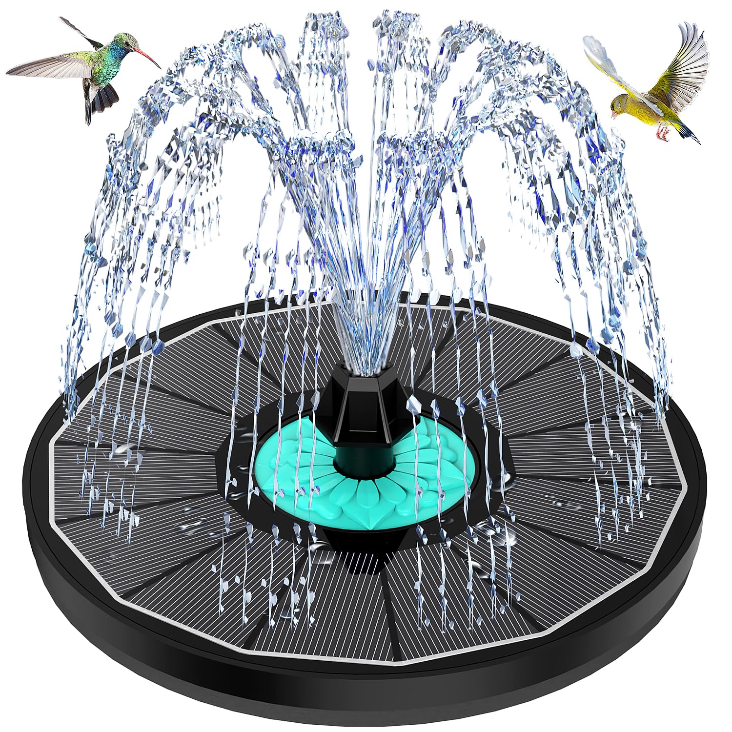 GAIZERL solar fountain cyan flower center attracts birds to your garden