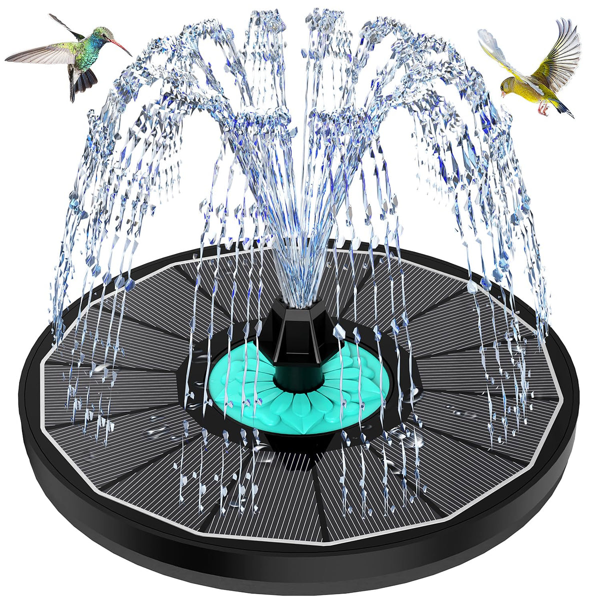 GAIZERL solar fountain cyan flower center attracts birds to your garden