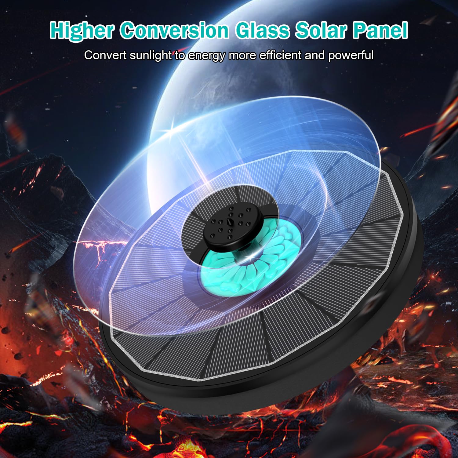 GAIZERL solar fountain uses glass panel power for reliable daytime spraying