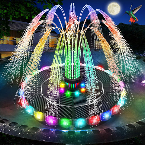GAIZERL Solar Fountain LED Ring image, warm night glow for bird bath ambiance.