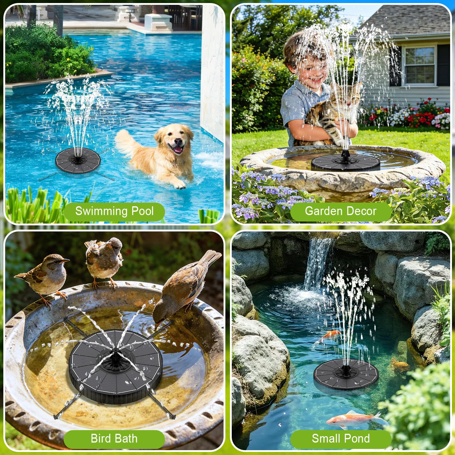 GAIZERL solar fountain includes a low-water sensor and debris filter