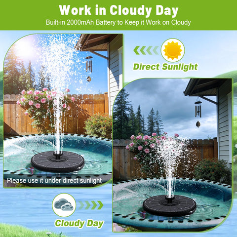 GAIZERL solar fountain 270-degree rotating rods center the spray in any birdbath