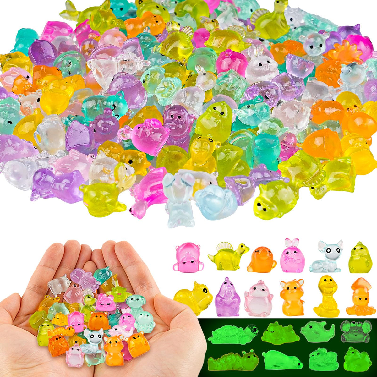 GALAOMA 200pcs multicolor mini resin animals for fairy gardens and DIY projects.