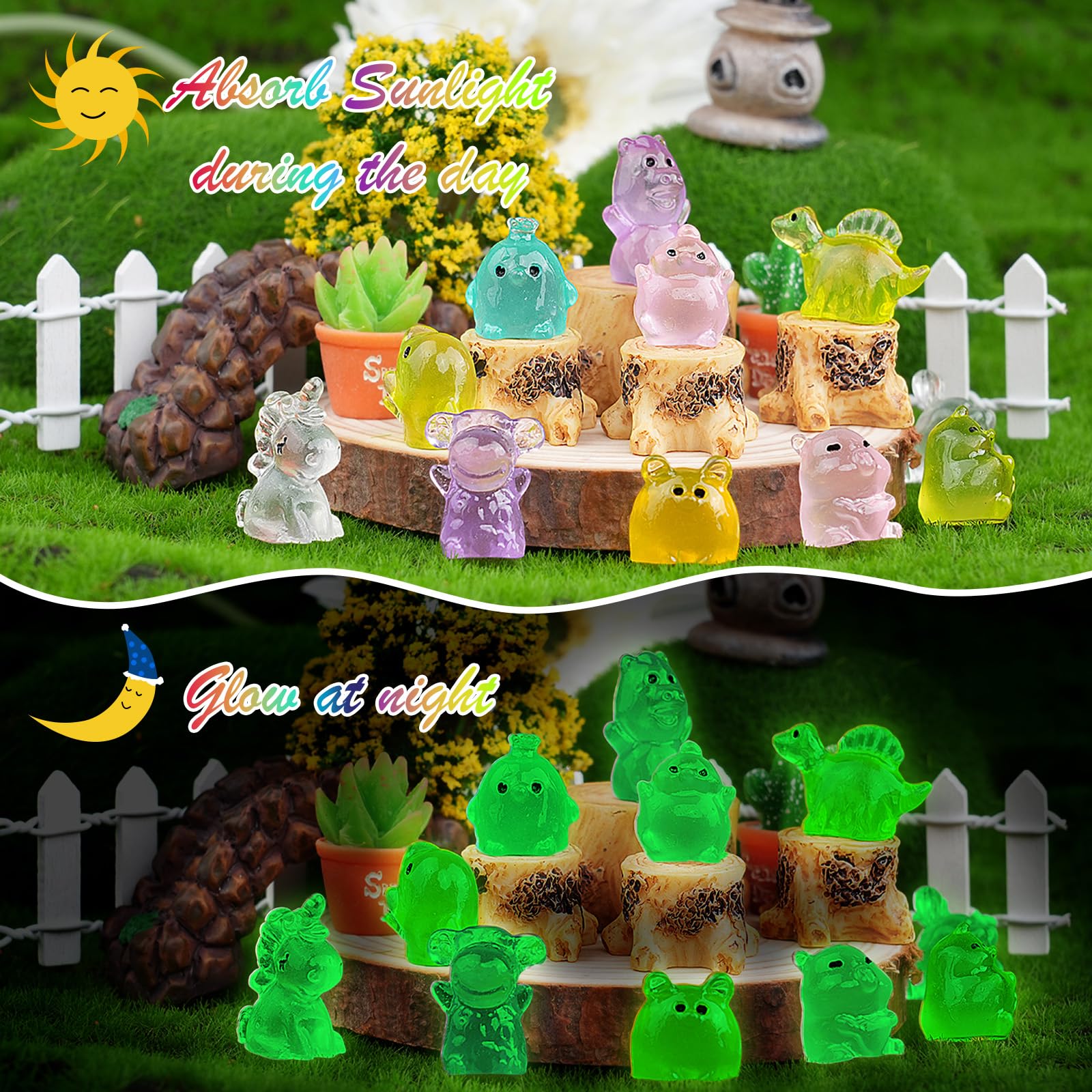 GALAOMA glow-in-the-dark mini animals create magical nighttime ambiance in displays.