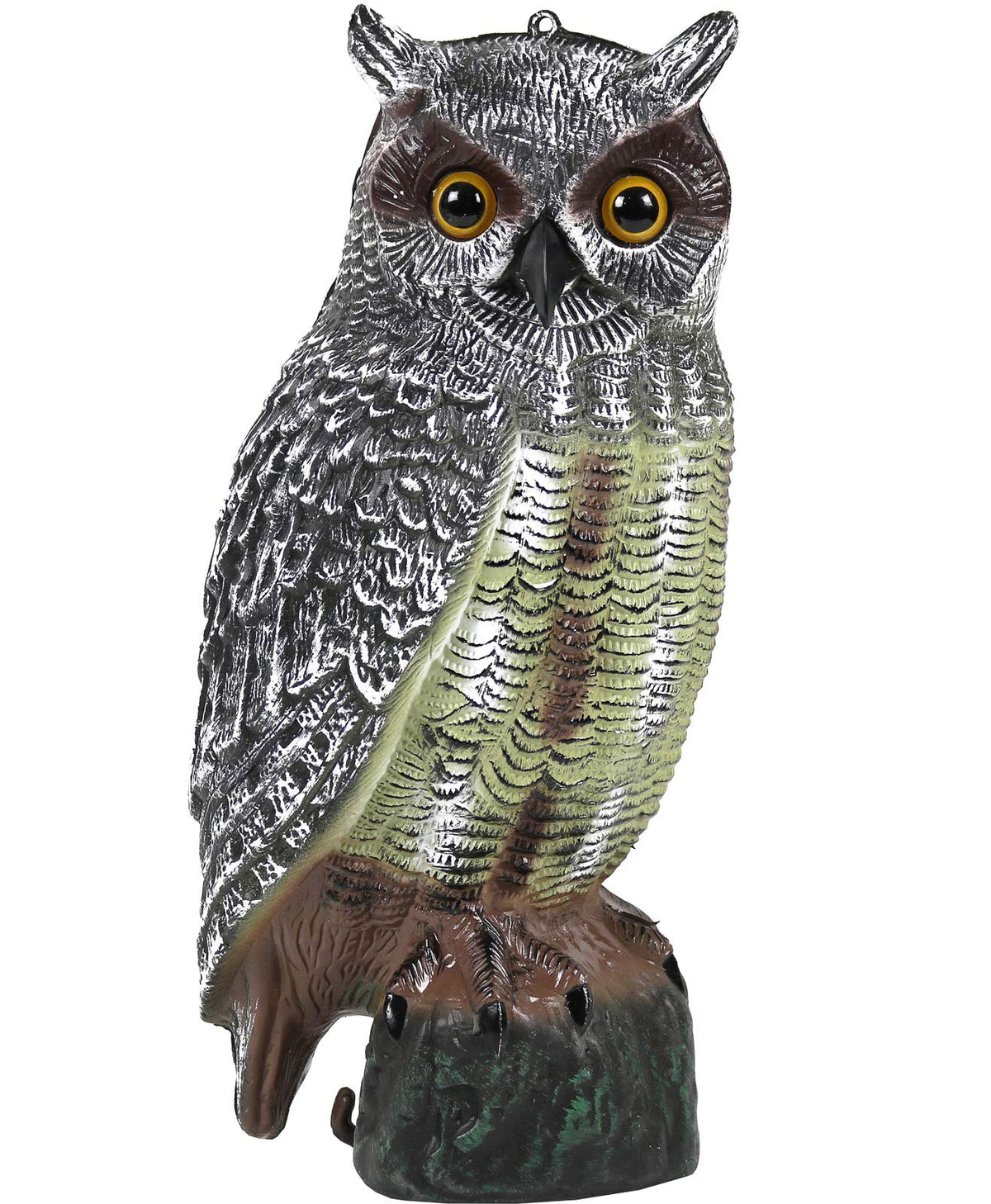 Galashield Owl Decoy garden statue with lifelike eyes deters birds.