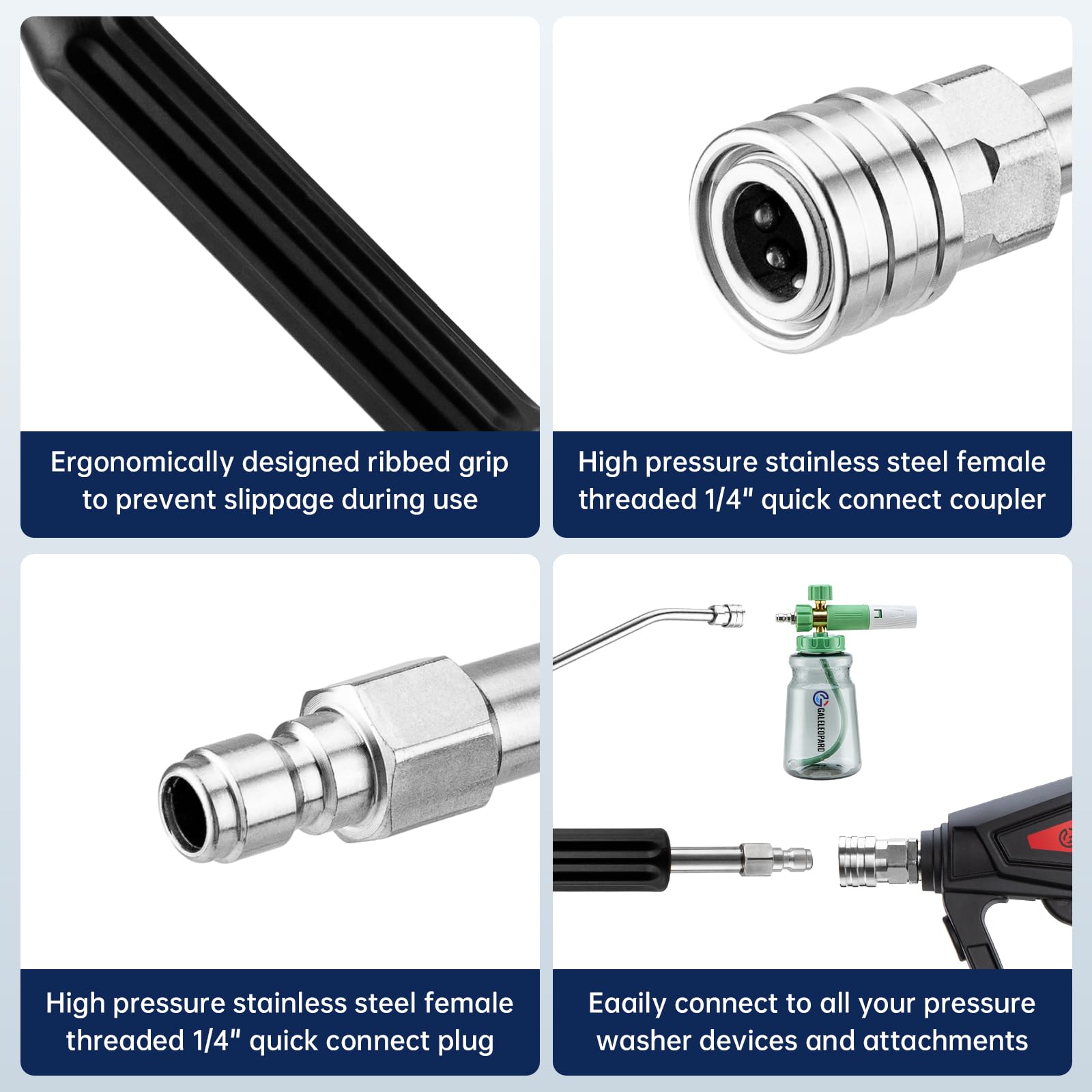 GALELEOPARD non-slip grip improves control during extended cleaning sessions.