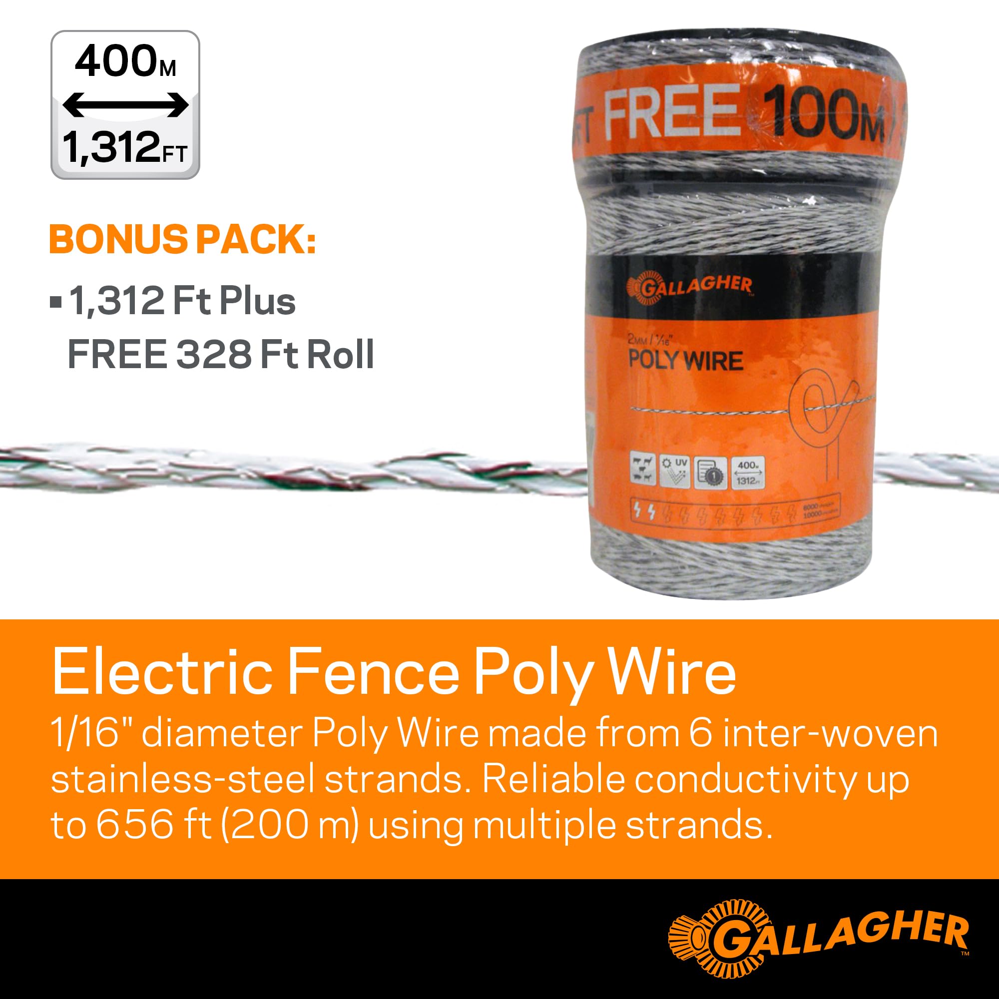 Gallagher poly wire with six stainless strands delivering reliable conductivity.