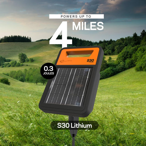 Gallagher S30 solar charger side view for portable field use.