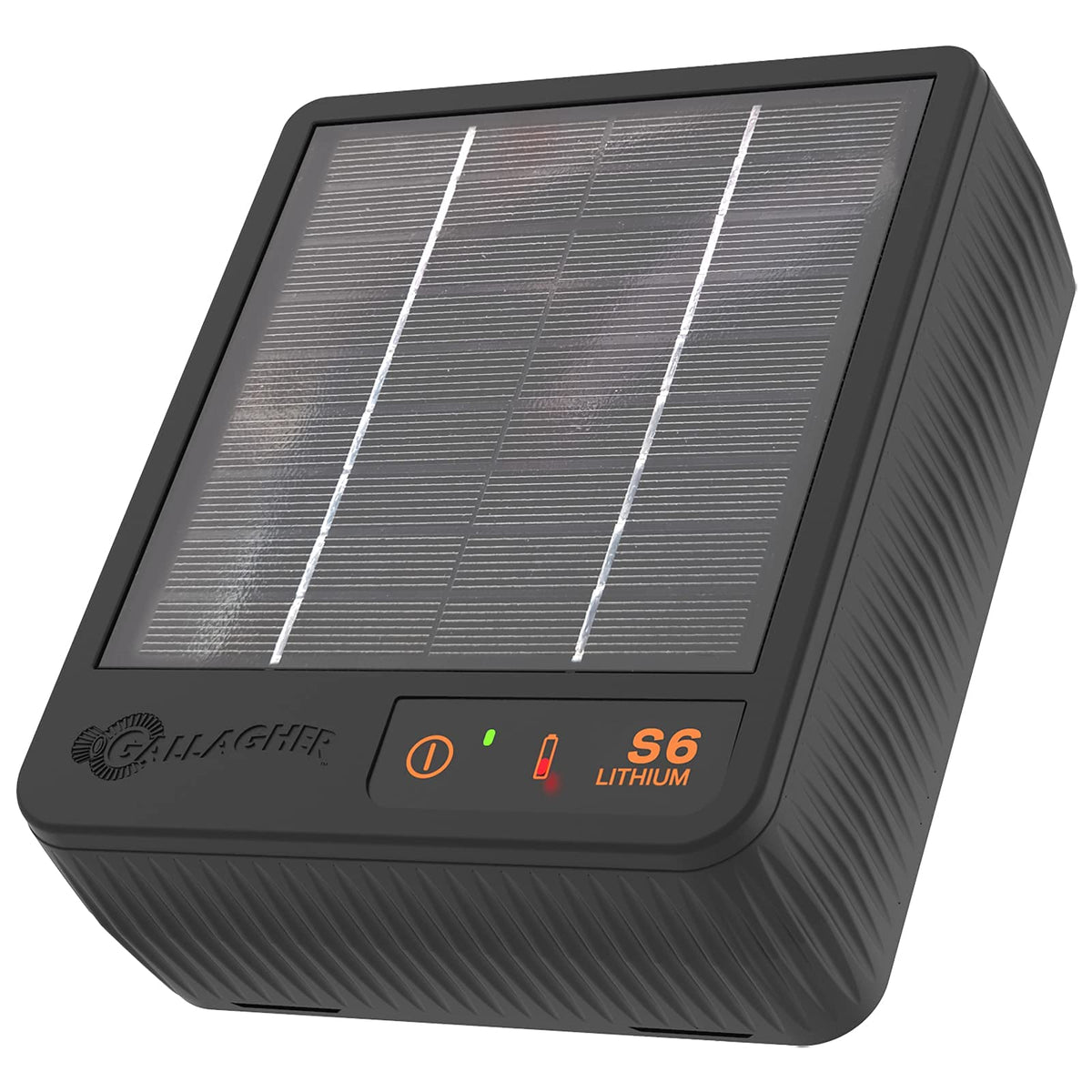 Gallagher S6 solar fence charger in a garden setting protecting a small perimeter