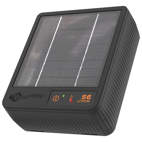 Gallagher S6 solar fence charger in a garden setting protecting a small perimeter
