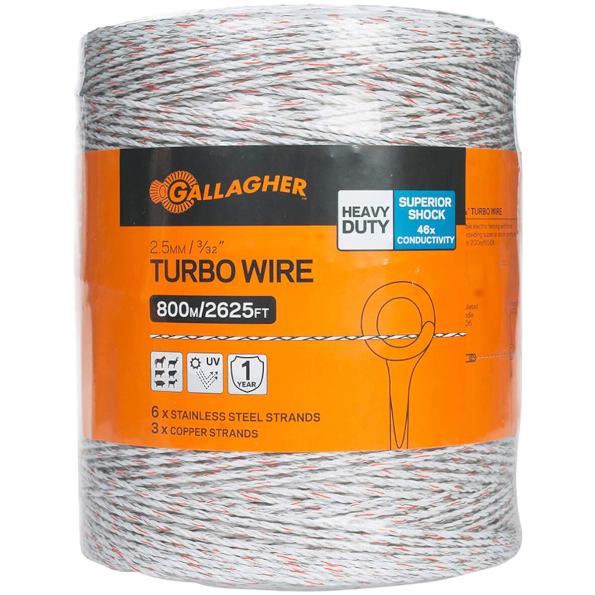 Gallagher Turbo Wire 9-Strand conductors deliver high conductivity for long-distance fences.