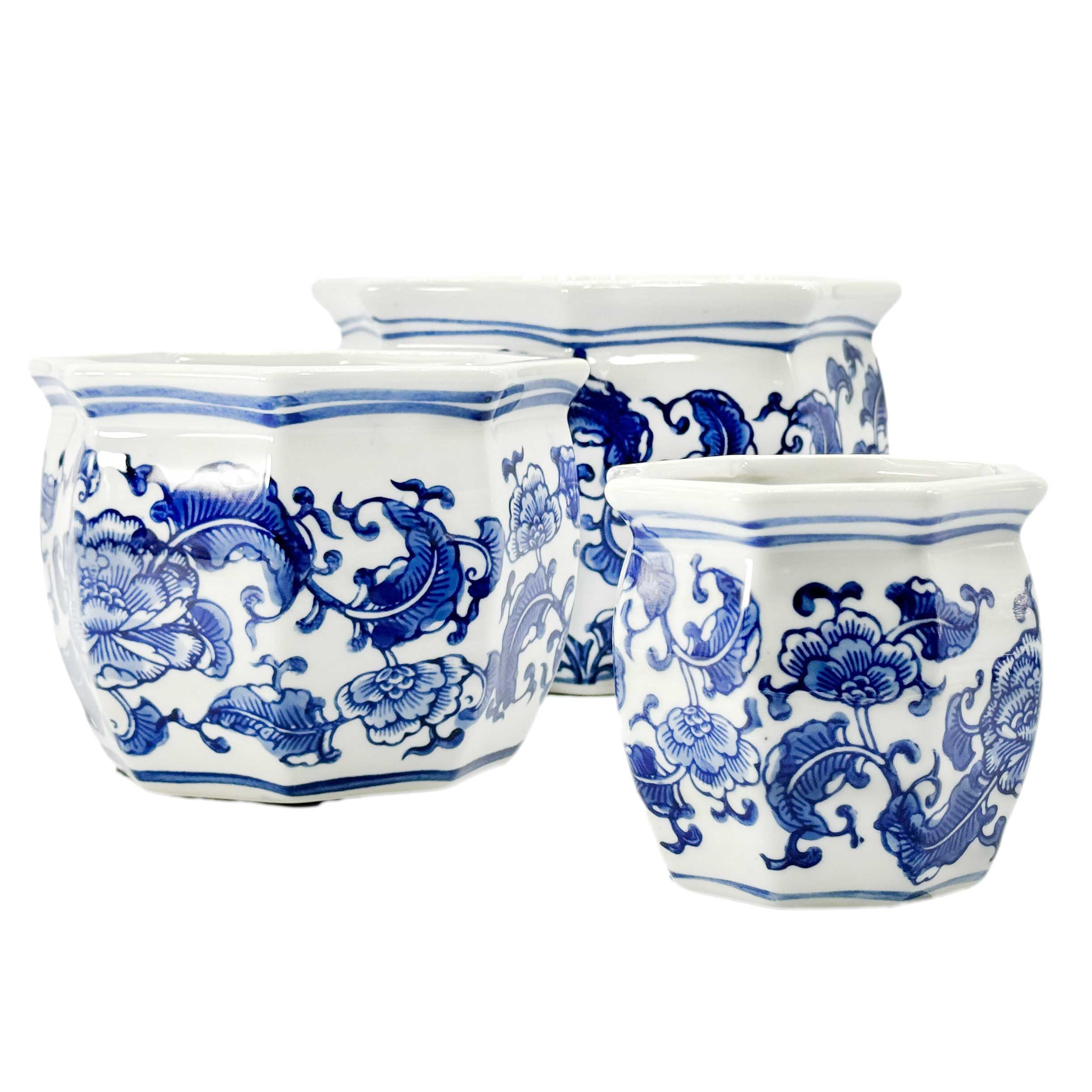 Galt International blue-white floral porcelain planter 4.5-inch front view for small specimens.