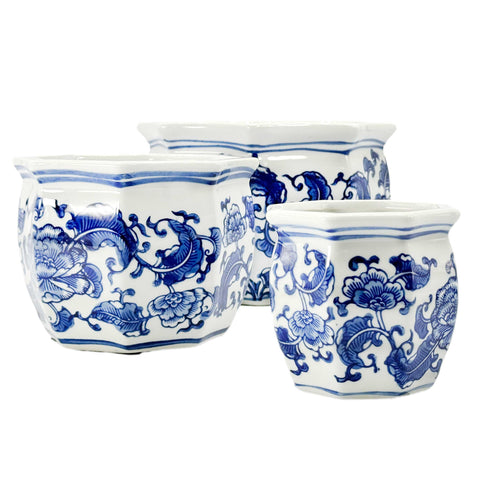 Galt International blue-white floral porcelain planter 4.5-inch front view for small specimens.