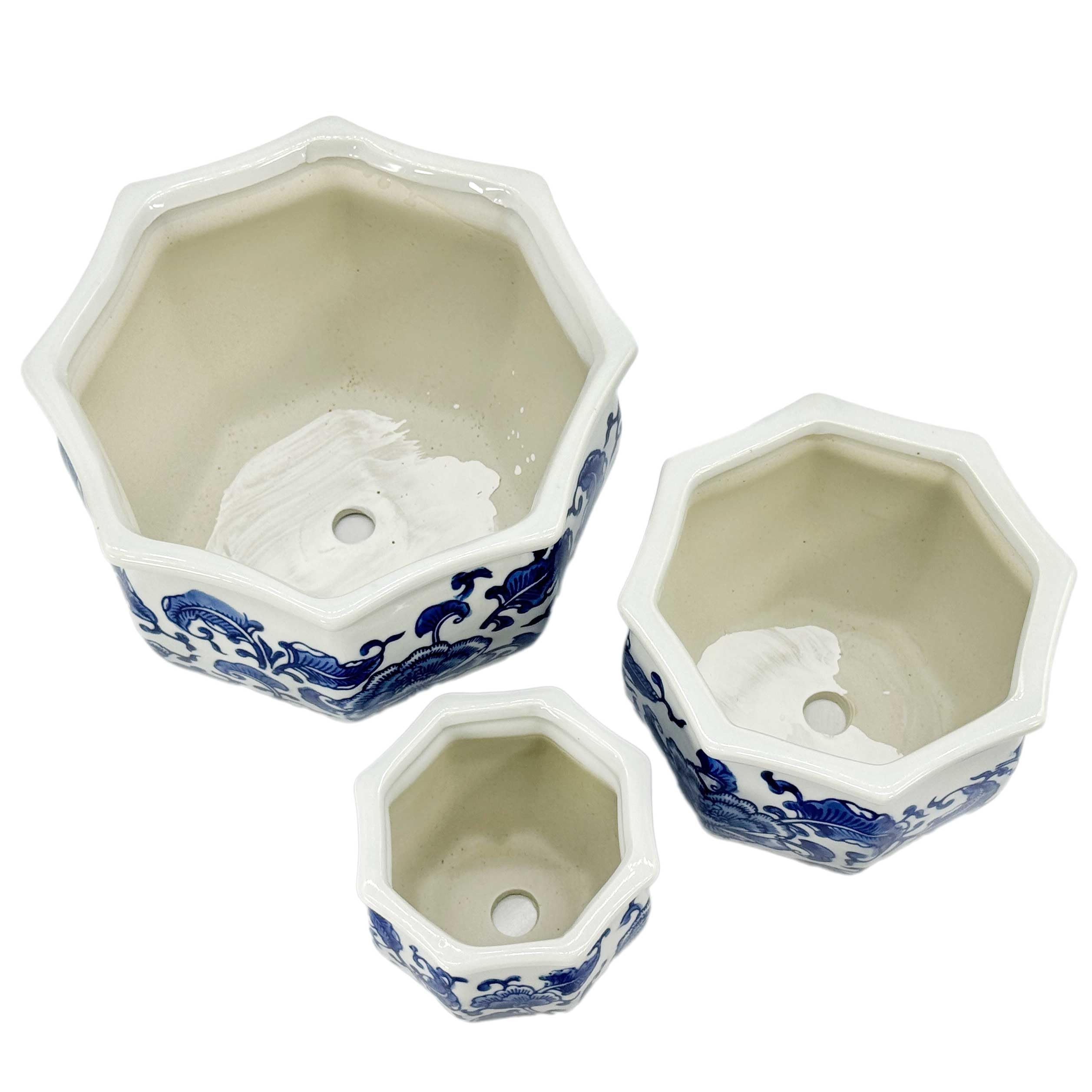 Galt International blue-white floral porcelain planter 6-inch front view for compact spaces.