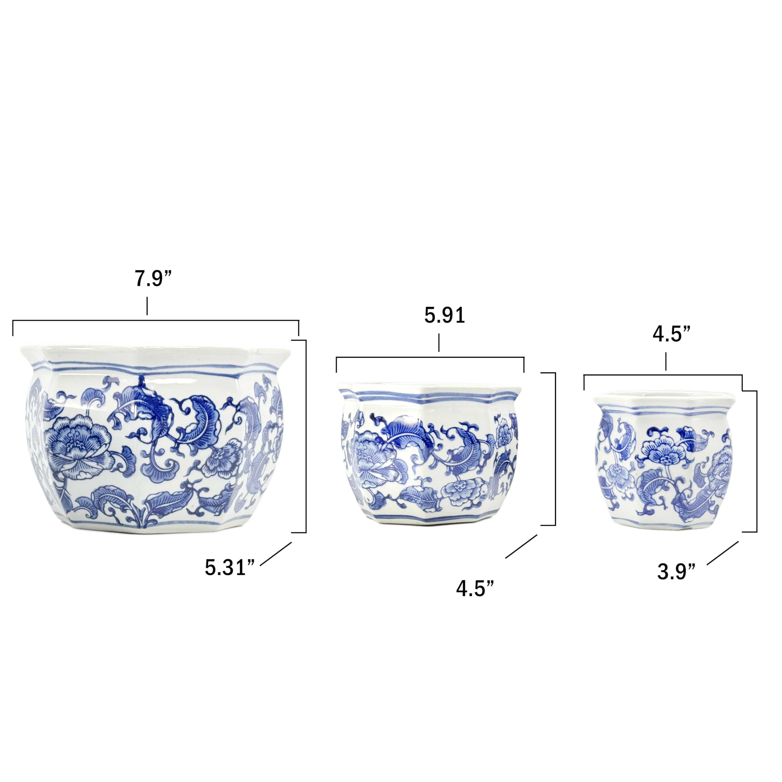 Galt International blue-white floral porcelain planter set image for coordinated decor.