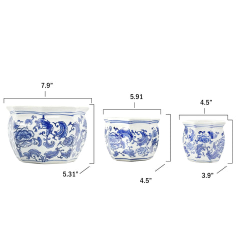 Galt International blue-white floral porcelain planter set image for coordinated decor.