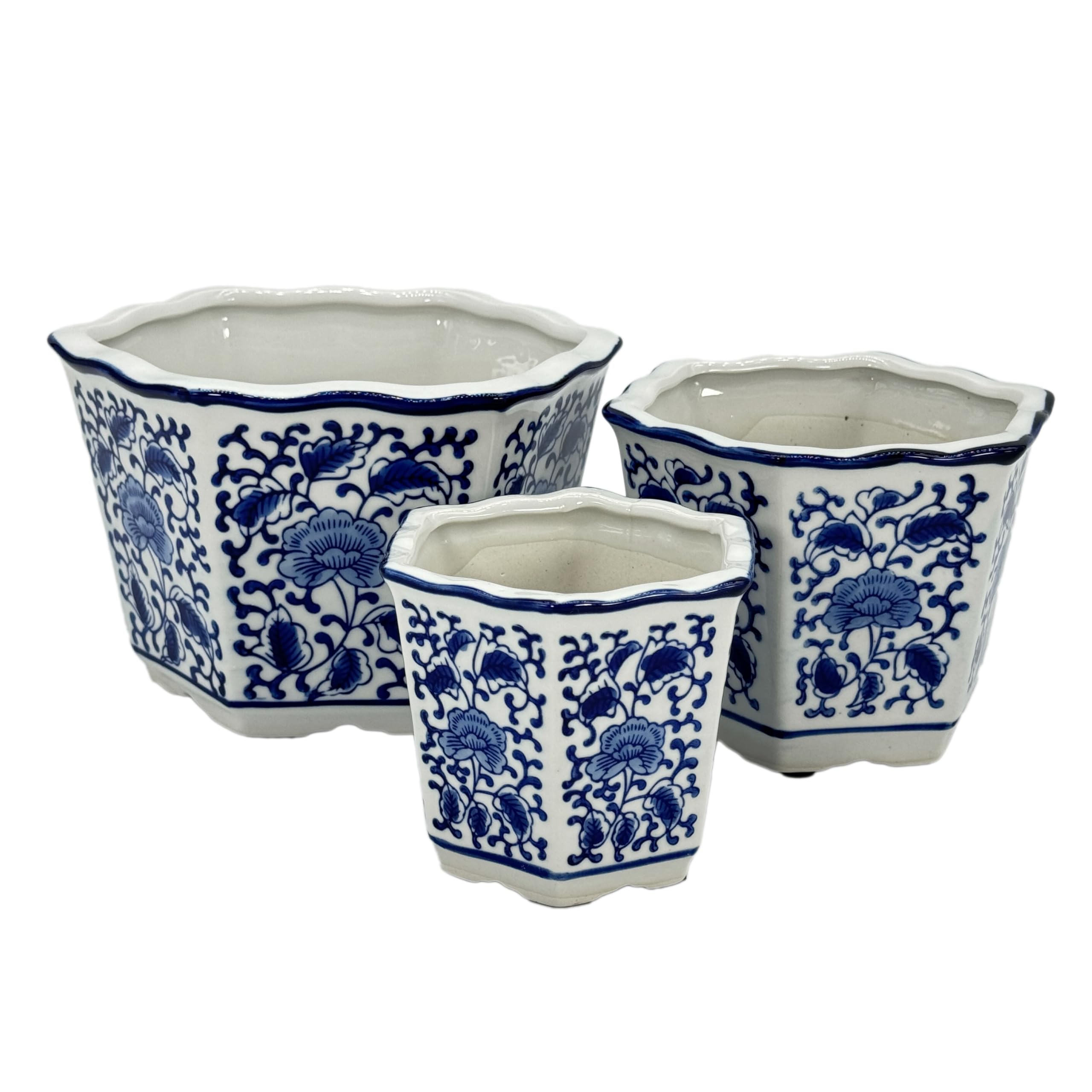 Galt International blue-white floral pot 6-inch fits compact shelves.