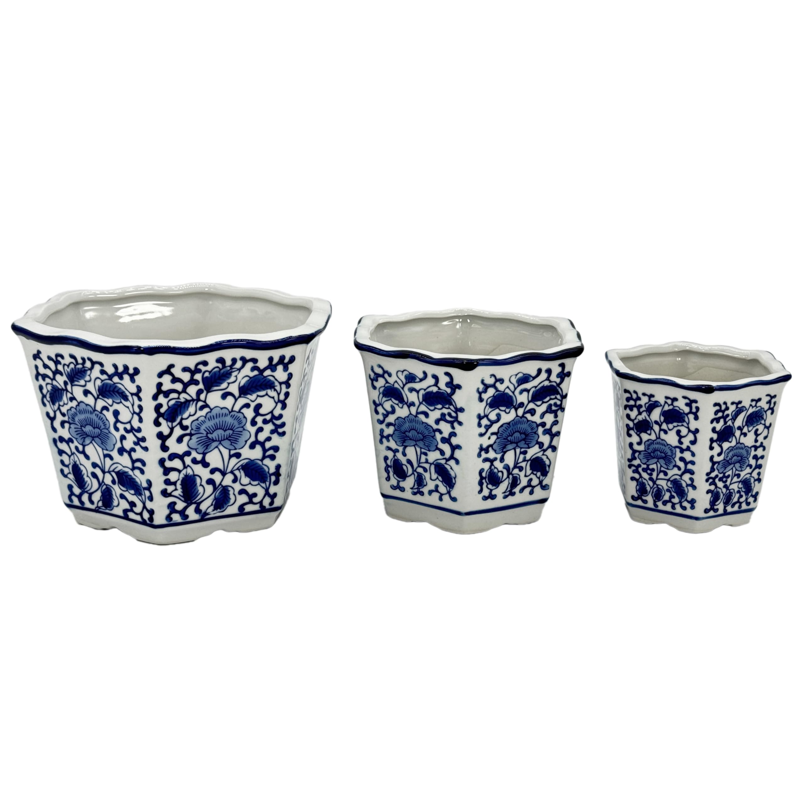 Galt International hexagonal porcelain planter close-up reveals craftsmanship.