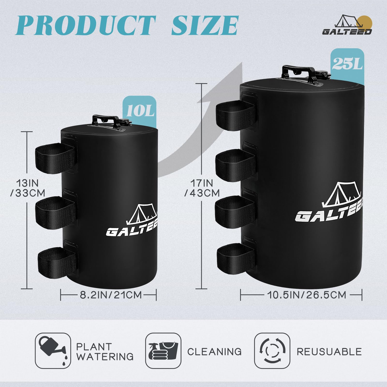 GALTEED water weight bag with three straps installed on a canopy leg for secure setup.