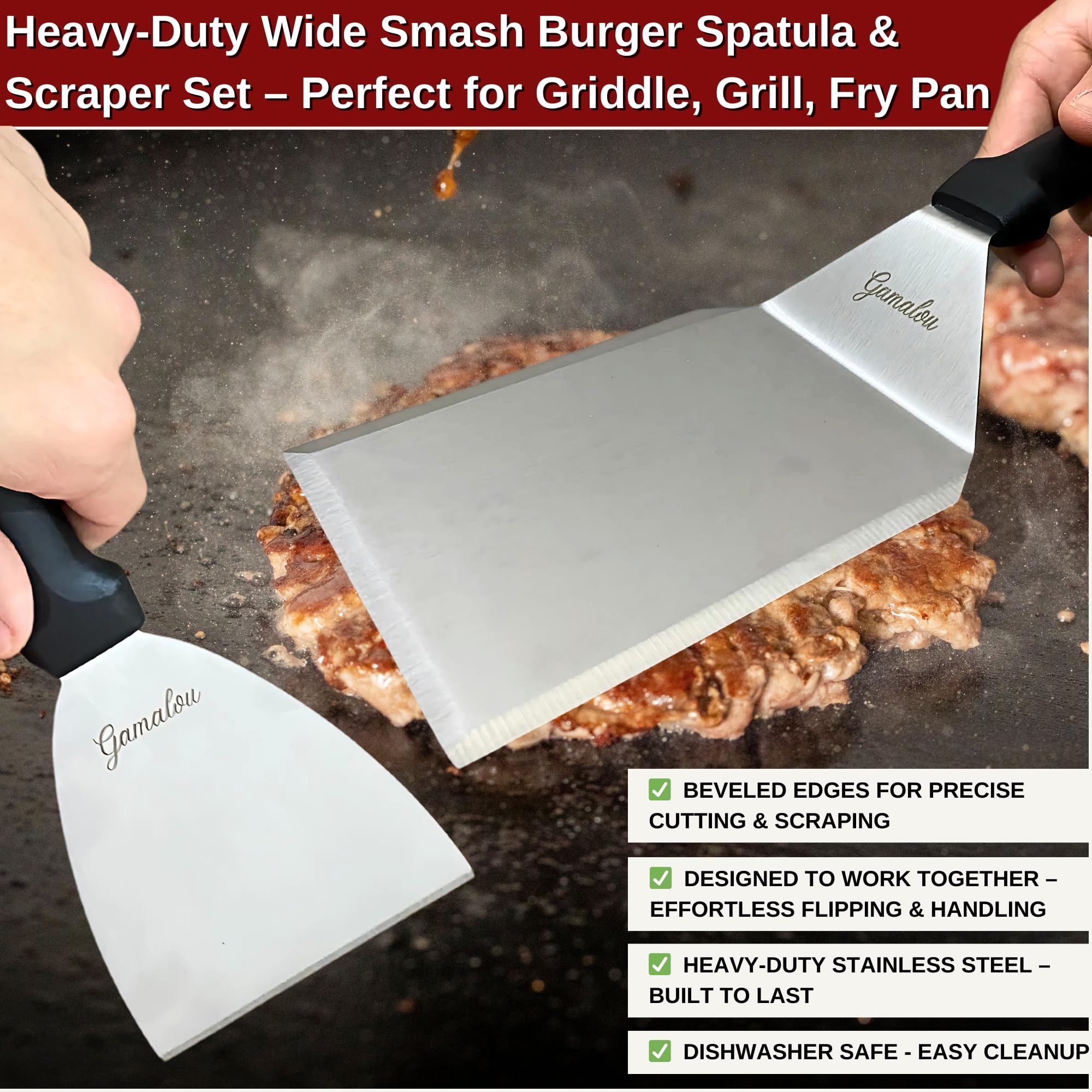 Gamalou griddle accessories set designed for Blackstone and flat top grills.